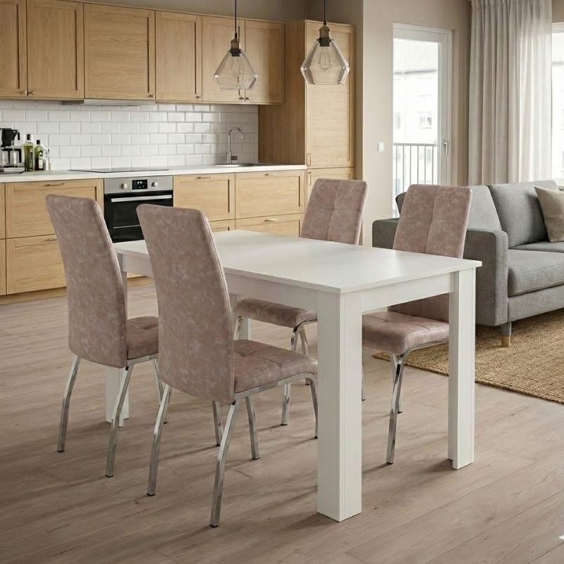 GP100-02263-0 Σετ τραπεζαρία 5τμχ Darlen - Alma Megapap χρώμα λευκό - μπεζ 125x72x74εκ. - Image 1