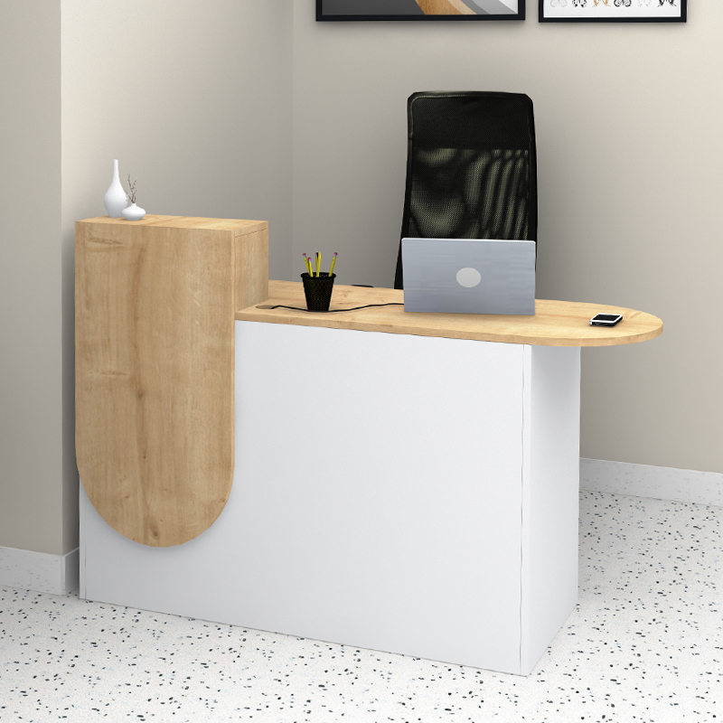 GP028-01412-0 Γραφείο υποδοχής - reception Rezio Megapap χρώμα λευκό - φυσικό οξιάς 140x50x101,8εκ. - Image 1