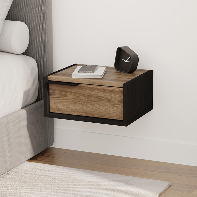 GP037-02792-0 Κομοδίνο επιτοίχιο Eco Megapap χρώμα black wood - καρυδί Ud 40x33x18,5εκ. - Image 1