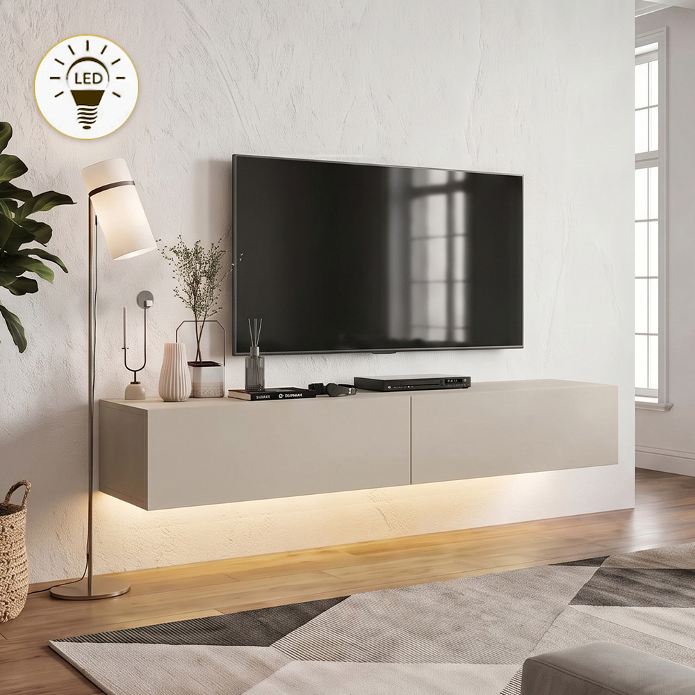 GP042-017010-0 Έπιπλο τηλεόρασης επιτοίχιο Aristo Megapap με LED χρώμα sandstone 135x31,6x25εκ. - Image 1