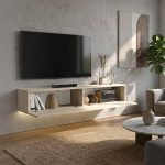 Έπιπλο τηλεόρασης επιτοίχιο Aristo Megapap με LED χρώμα travertine 135x31,6x25εκ. - Image 2