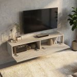 Έπιπλο τηλεόρασης επιτοίχιο Aristo Megapap με LED χρώμα travertine 135x31,6x25εκ. - Image 3