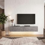 Έπιπλο τηλεόρασης επιτοίχιο Aristo Megapap με LED χρώμα γκρι σκυροδέματος 135x31,6x25εκ. - Image 4