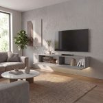 Έπιπλο τηλεόρασης επιτοίχιο Aristo Megapap με LED χρώμα γκρι σκυροδέματος 135x31,6x25εκ. - Image 5