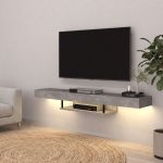 Έπιπλο τηλεόρασης επιτοίχιο Albares Megapap με LED χρώμα γκρι σκυροδέματος 150x29,6x22εκ. - Image 5