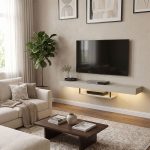 Έπιπλο τηλεόρασης επιτοίχιο Albares Megapap με LED χρώμα sandstone 150x29,6x22εκ. - Image 5