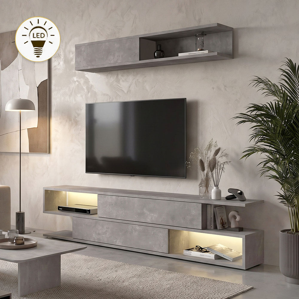 GP042-02183-0 Σύνθεση τηλεόρασης Manet Megapap με LED χρώμα γκρι σκυροδέματος 180x29,5x39εκ. - Image 1