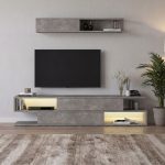 Σύνθεση τηλεόρασης Manet Megapap με LED χρώμα γκρι σκυροδέματος 180x29,5x39εκ. - Image 3
