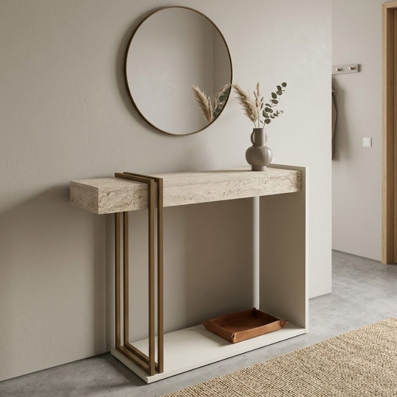 GP042-03841-0 Κονσόλα Desca Megapap χρώμα travertine - sandstone - χρυσό 91,8x29,6x74,2εκ. - Image 1