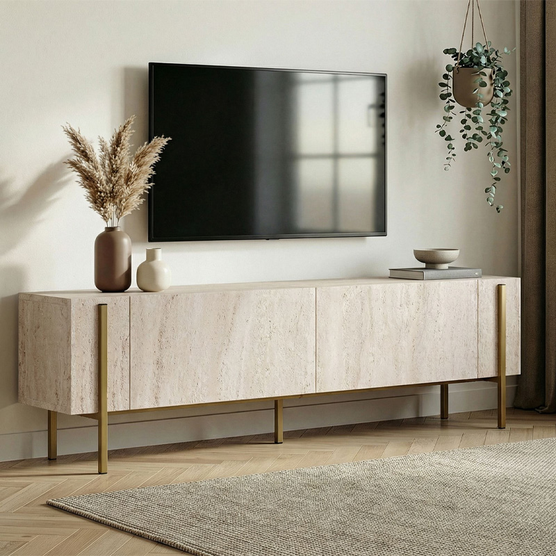 GP052-02742-0 Έπιπλο τηλεόρασης Nexus Megapap χρώμα travertine - χρυσό 180x30x45,5εκ. - Image 1