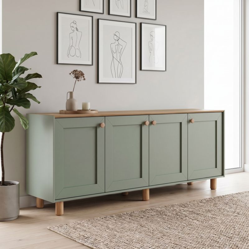 GP052-02852-0 Μπουφές Bohemian Megapap χρώμα πράσινο - φυσικό οξιάς 180x40x75εκ. - Image 1