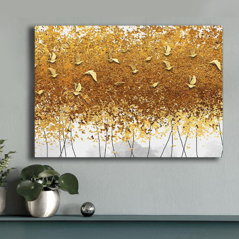 GP052-03041-0 Πίνακας σε καμβά "Golden Birds" Megapap ψηφιακής εκτύπωσης 100x70x3εκ. - Image 1