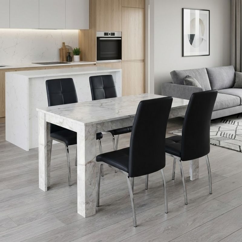 GP100-02741-0 Σετ τραπεζαρία 5τμχ Darlen - Alma Megapap χρώμα λευκό εφέ μαρμάρου - μαύρο 125x72x74εκ. - Image 1