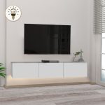 Έπιπλο τηλεόρασης επιτοίχιο Damla Megapap με LED χρώμα λευκό 180x29,5x29,5εκ.