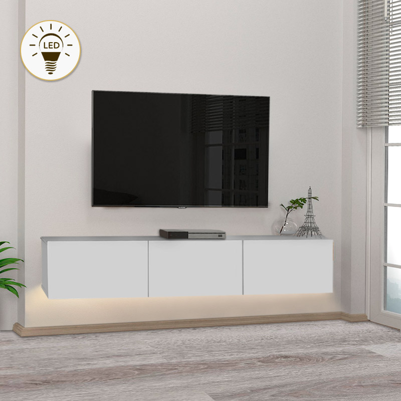 GP042-01691-0 Έπιπλο τηλεόρασης επιτοίχιο Damla Megapap με LED χρώμα λευκό 180x29,5x29,5εκ. - Image 1
