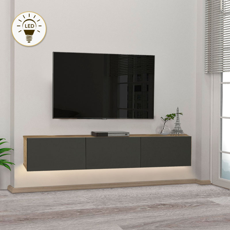 GP042-01694-0 Έπιπλο τηλεόρασης επιτοίχιο Damla Megapap με LED χρώμα sapphire oak - ανθρακί 180x29,5x29,5εκ. - Image 1