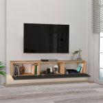 Έπιπλο τηλεόρασης επιτοίχιο Damla Megapap με LED χρώμα sapphire oak - ανθρακί 180x29,5x29,5εκ. - Image 2