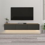 Έπιπλο τηλεόρασης επιτοίχιο Damla Megapap με LED χρώμα sapphire oak - ανθρακί 180x29,5x29,5εκ. - Image 3