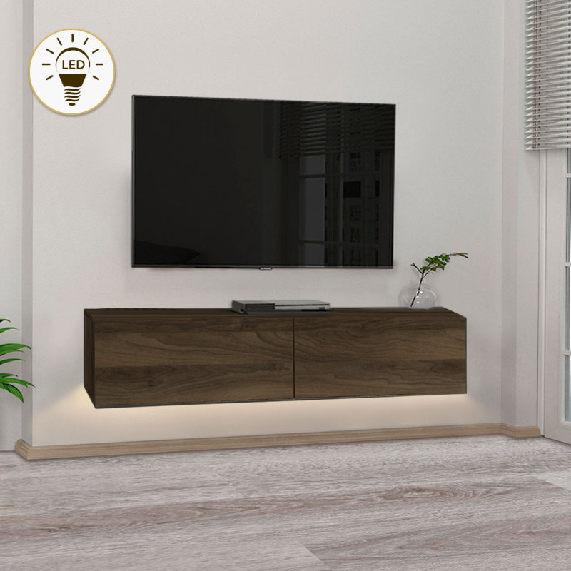 GP042-01707-0 Έπιπλο τηλεόρασης επιτοίχιο Aristo Megapap με LED χρώμα καρυδί 135x31,6x25εκ. - Image 1