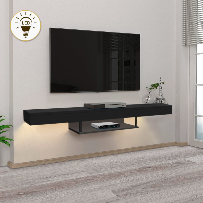 GP042-01863-0 Έπιπλο τηλεόρασης επιτοίχιο Albares Megapap με LED χρώμα μαύρο 150x29,6x22εκ. - Image 1
