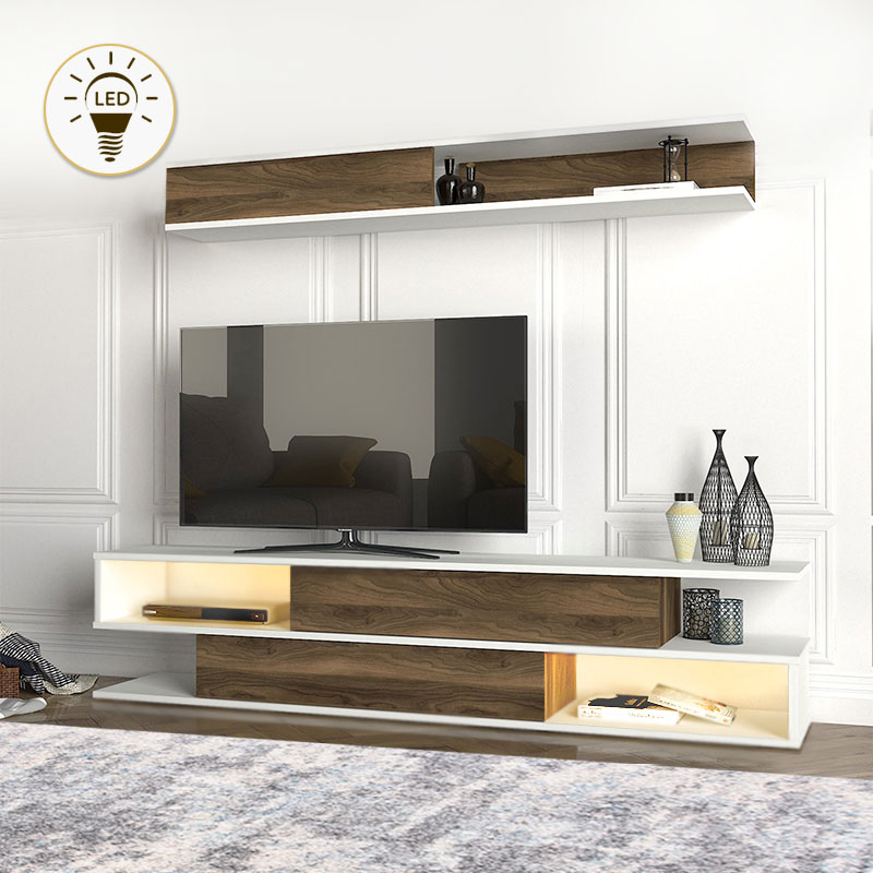 GP042-02181-0 Σύνθεση τηλεόρασης Manet Megapap με LED χρώμα λευκό - καρυδί 180x29,5x39εκ. - Image 1