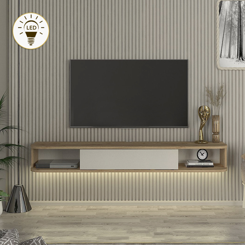 GP042-03061-0 Έπιπλο τηλεόρασης επιτοίχιο Cross Megapap με LED χρώμα sepet oak - sandstone 150x29,6x19,2εκ. - Image 1