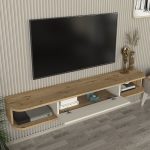 Έπιπλο τηλεόρασης επιτοίχιο Cross Megapap με LED χρώμα sepet oak - sandstone 150x29,6x19,2εκ. - Image 2