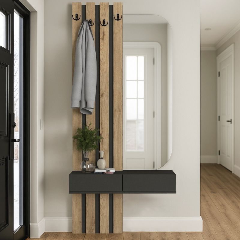 GP042-03601-0 Έπιπλο εισόδου Reyas Megapap χρώμα ανθρακί - sepet oak 90x27x205,6εκ. - Image 1