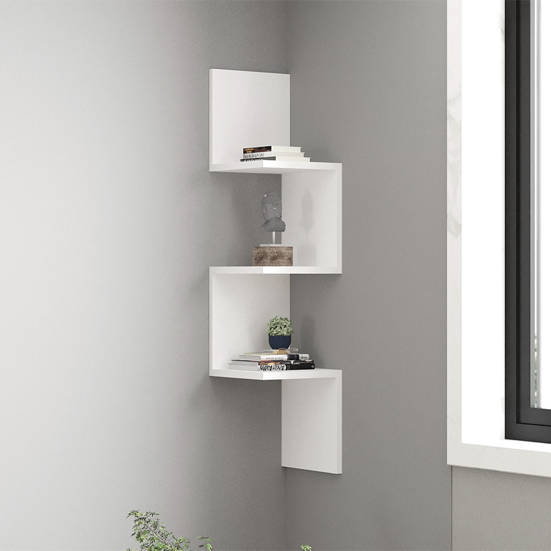 GP052-02363-0 Ραφιέρα τοίχου γωνιακή Zikzak Megapap χρώμα λευκό 25x25x105,4εκ. - Image 1