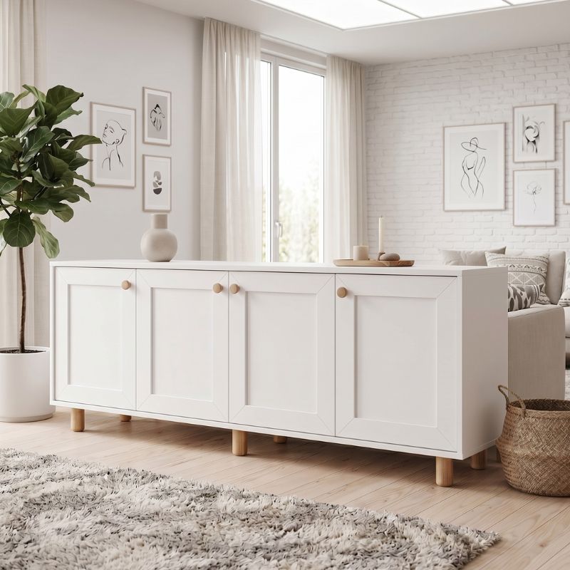 GP052-02851-0 Μπουφές Bohemian Megapap χρώμα λευκό - φυσικό οξιάς 180x40x75εκ. - Image 1