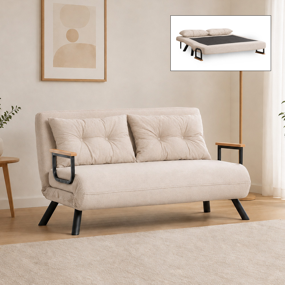 GP061-00021-0 Καναπές - Κρεβάτι Sando Megapap διθέσιος υφασμάτινος χρώμα κρεμ 133x78x78εκ. - Image 1
