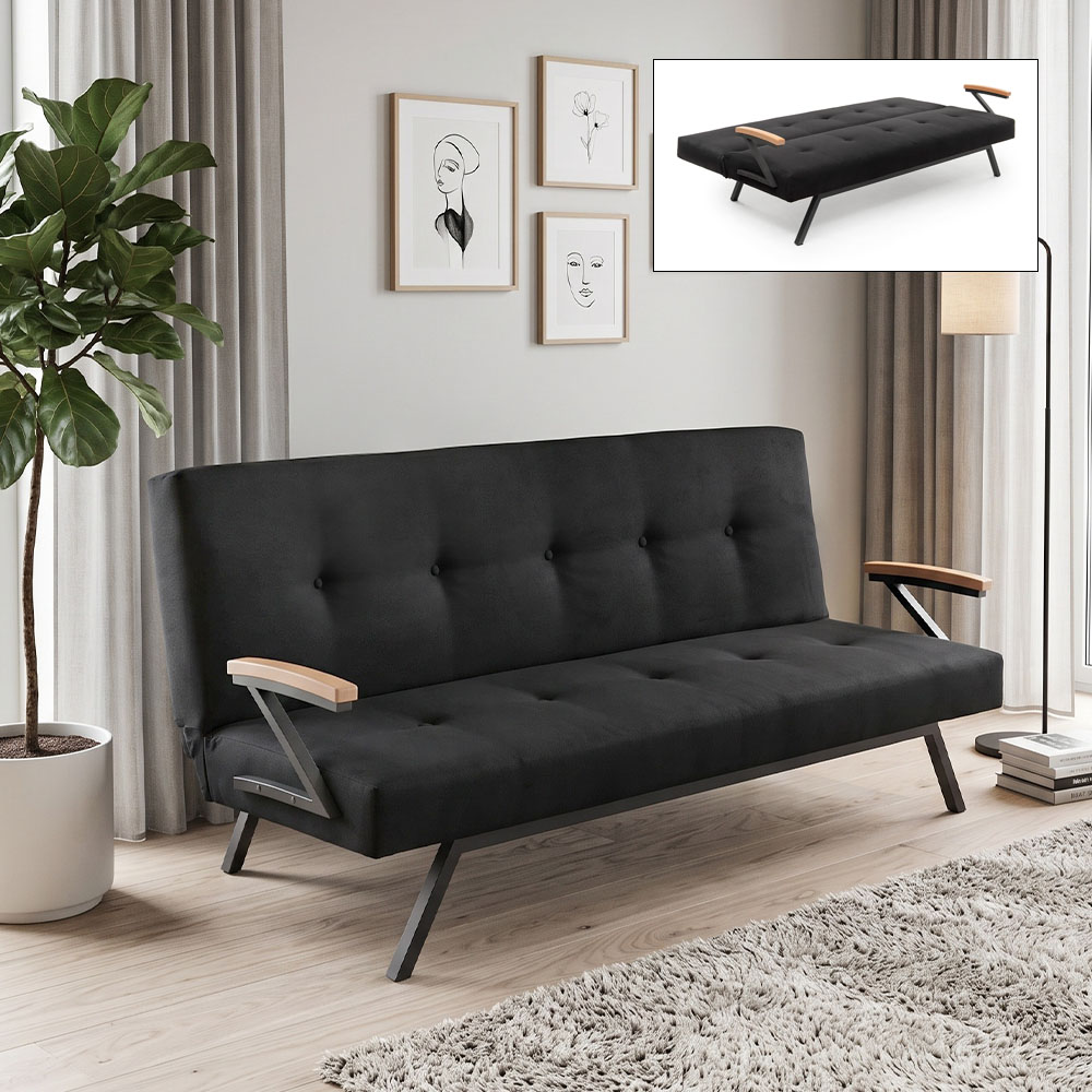 GP061-00226-0 Καναπές - Κρεβάτι Zven Megapap τριθέσιος υφασμάτινος χρώμα μαύρο 180x64x78εκ. - Image 1