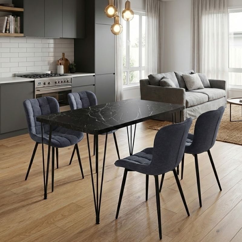 GP100-01341-0 Σετ τραπεζαρία 5τμχ Roger - Chiara Megapap Mdf - ύφασμα χρώμα μαύρο εφέ μαρμάρου - ανθρακί 120x70x75εκ. - Image 1