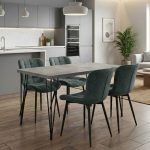 Σετ τραπεζαρία 5τμχ Roger - Chiara Megapap Mdf - ύφασμα χρώμα σκούρο γκρι σκυροδέματος - πράσινο 120x70x75εκ.