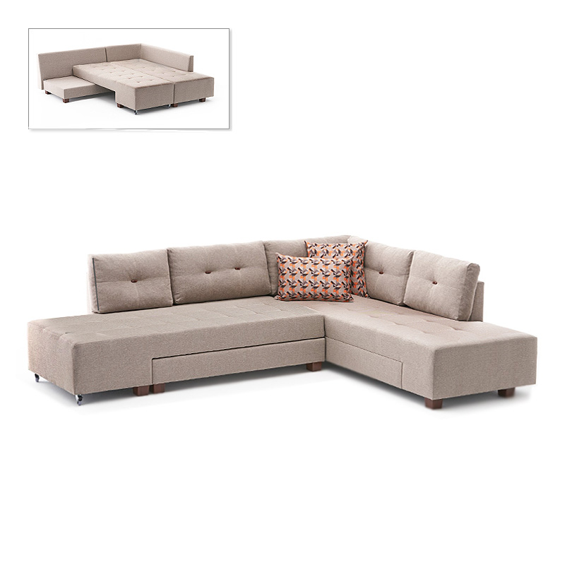 PRGP043-00093-0 Γωνιακός καναπές - κρεβάτι Manama Megapap δεξιά γωνία υφασμάτινος χρώμα κρεμ 280x206x85εκ. - Image 1