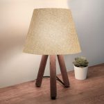 Φωτιστικό επιτραπέζιο Lander Megapap E27 ύφασμα Pvc - ξύλο χρώμα μπεζ - καφέ 22x17x33εκ. - Image 2