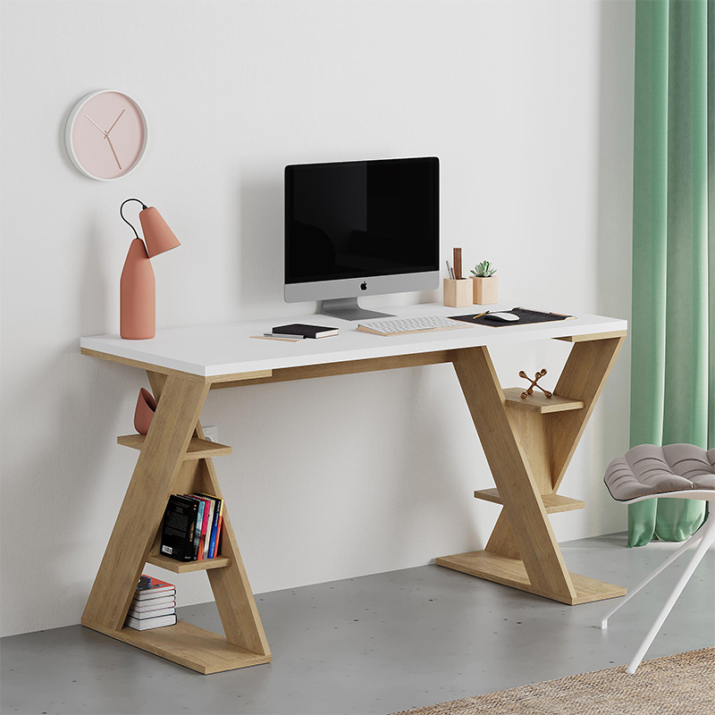 GP037-02682-0 Γραφείο εργασίας Papillon Megapap χρώμα sapphire oak - λευκό 137x60x75εκ - Image 1
