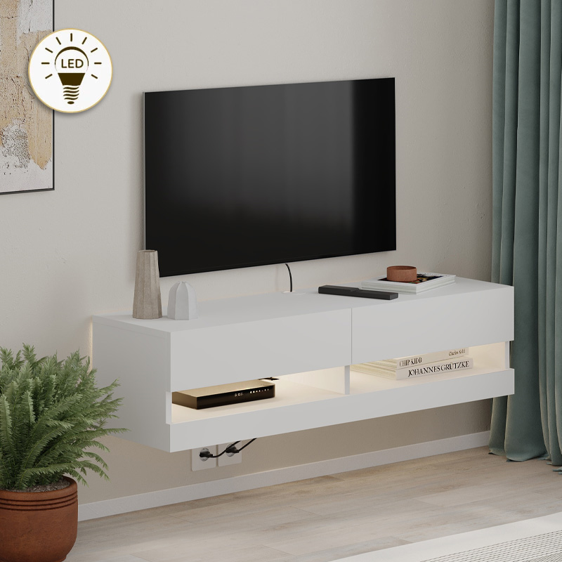 GP037-02911-0 Έπιπλο τηλεόρασης επιτοίχιο Moon Megapap με LED χρώμα λευκό 120x33,8x30εκ. - Image 1