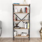 Βιβλιοθήκη Jocasta Megapap μεταλλική - μελαμίνης χρώμα pine oak 66x34x160εκ. - Image 3