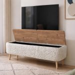 Έπιπλο τηλεόρασης Luno Megapap ύφασμα teddy χρώμα λευκό - pine oak 120x30x45εκ. - Image 2
