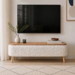 Έπιπλο τηλεόρασης Luno Megapap ύφασμα teddy χρώμα λευκό - pine oak 120x30x45εκ. - Image 4