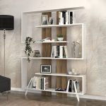 Βιβλιοθήκη Rain Megapap χρώμα λευκό - καρυδί 120x19,5x162εκ.