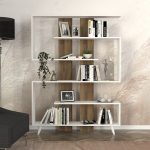 Βιβλιοθήκη Rain Megapap χρώμα λευκό - καρυδί 120x19,5x162εκ. - Image 3
