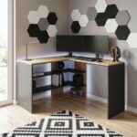 Γραφείο εργασίας Stylo Megapap χρώμα sapphire oak -  ανθρακί 120x120x73,8εκ. - Image 3