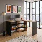 Γραφείο εργασίας Stylo Megapap χρώμα sapphire oak -  ανθρακί 120x120x73,8εκ. - Image 4