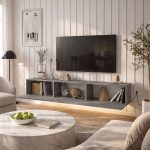 Έπιπλο τηλεόρασης επιτοίχιο Damla Megapap με LED χρώμα γκρι σκυροδέματος 180x29,5x29,5εκ. - Image 2
