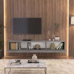 Έπιπλο τηλεόρασης επιτοίχιο Damla Megapap με LED χρώμα γκρι σκυροδέματος 180x29,5x29,5εκ. - Image 4