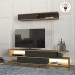 Σύνθεση τηλεόρασης Manet Megapap με LED χρώμα sepet oak - ανθρακί 180x29,5x39εκ.