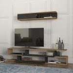 Σύνθεση τηλεόρασης Manet Megapap με LED χρώμα sepet oak - ανθρακί 180x29,5x39εκ. - Image 2