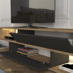 Σύνθεση τηλεόρασης Manet Megapap με LED χρώμα sepet oak - ανθρακί 180x29,5x39εκ. - Image 4